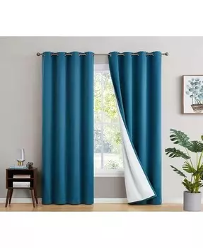 100% полная затемняющая драпировка Dakota на подкладке с двухслойными термоизолированными энергосберегающими оконными занавесками с люверсами для спальни и гостиной, 2 шторы HLC.me, синий