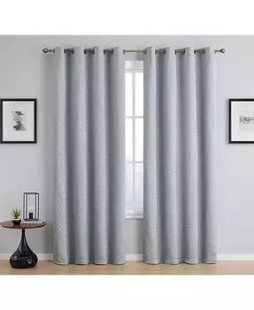 100% полное затемнение с узором Siena, двухслойные оконные занавески с люверсами для гостиной и спальни — энергосбережение и звукоизоляция, набор из 2 шт HLC.me, серый