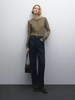 100% шерсть кардиган с ажурной вязкой Massimo Dutti, зеленый
