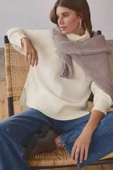 100% шерсть премиум класса трикотажный джемпер с высоким воротником Next, белый