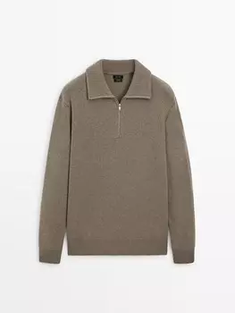 100% шерстяной свитер с воротником-стойкой Massimo Dutti, хаки