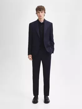 100% шерстяные брюки с микро-ёлочкой Massimo Dutti, синий