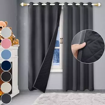 100% затемняющие тепловые шторы, серые непрозрачные плотные шторы с люверсами, однотонные, 132 x 244 см easy home, серый
