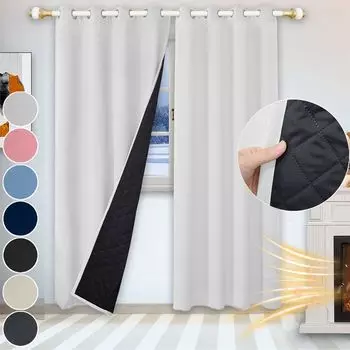 100% затемняющие термошторы, белые, непрозрачные, плотные шторы с люверсами, однотонные, 132 x 244 см easy home, белый