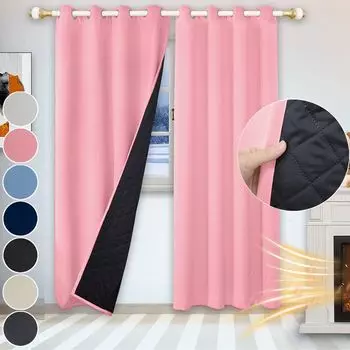 100% затемняющие термошторы розовые непрозрачные плотные шторы с люверсами однотонные 132 x 213 см easy home, розовый