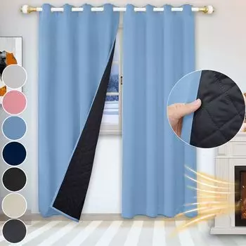 100% затемняющие термошторы розовые непрозрачные плотные шторы с люверсами однотонные 132 x 160 см easy home, синий