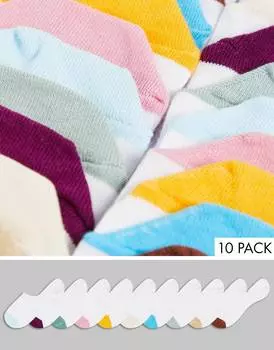 10 пар белых носков ASOS DESIGN с цветным носком