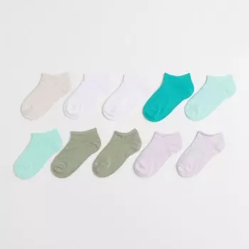 10 пар коротких носков H&M, светло-фиолетовый/зеленый хаки