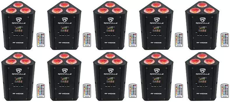 Комплект 10 Rockville RF WEDGE BLACK RGBWA + UV Battery Wireless DMX Up Lights + RF Remotes 10 RF WEDGE BLACK