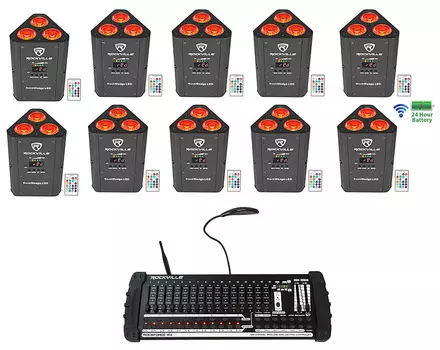 Светодиод Rockville RockWedge LED Battery Lights + 384-канальный беспроводной DMX-контроллер RockWedge LED + Rockforce W4