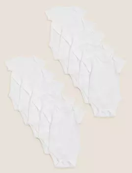 10 упаковок боди с короткими рукавами из чистого хлопка (6 фунтов — 3 года) Marks & Spencer, белый