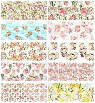 10х ТРАНСФЕРНАЯ ФОЛЬГА для украшения ногтей 10смх4см АНГЕЛЫ, РОЖДЕСТВЕНСКИЙ НАБОР, Frezarkowo