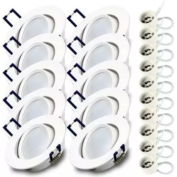 10x встраиваемых точечных светильников SET RIK.12 поворотный белый круглый GU10 7W нейтральный белый Kwazar