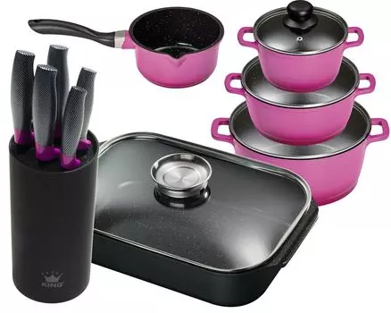 11 штук Набор KING Advantage BERRY: 4 шт. Набор кастрюль из литого алюминия Berry