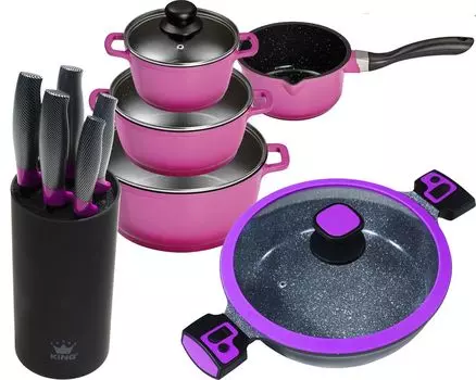 11 штук Набор KING Advantage BERRY: 4 шт. Набор кастрюль из литого алюминия Berry