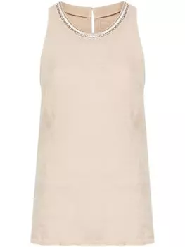 120% Lino льняной топ со стразами, нейтральный цвет