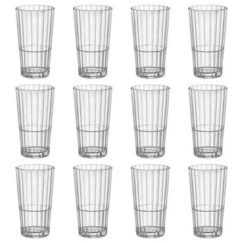 12 прозрачных стаканов Oxford Bar, штабелируемые хайболлы объемом 395 мл — большой стеклянный набор стаканов для воды, джина, сока, коктейля — от Bormioli Rocco, белый