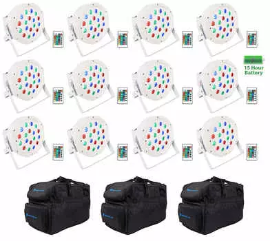 12) Rockville BATTERY PAR 50 Белый перезаряжаемый светодиодный фонарь DMX DJ Wash Up + сумки (12) BATTERY PAR 50 WHITE+(3) RLB30