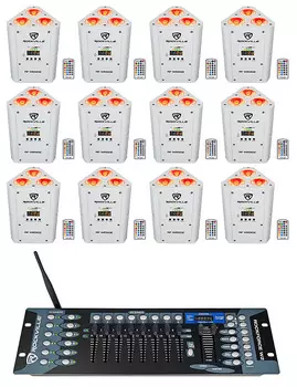 Комплект Rockville RF WEDGE WHITE RGBWA + UV Батарея Wireless DMX Up Lights + Контроллер RF WEDGE WHITE + Rockforce W2