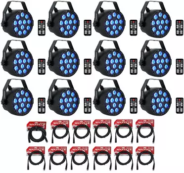 (12) Rockville RockPAR TRI LED RGB Black DMX Par Wash DJ + Пульты + Кабели (12) ROCKPAR TRI BLACK+RDX3M25+RDX3M10