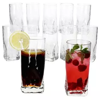 12 стаканов для лонг-дринков Frosty, 400 мл, стакан для коктейля, воды, толстое рельефное дно MamboCat