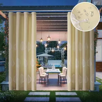 132*240 см уличные водонепроницаемые шторы с люверсами и вышивкой листьев, ветрозащитные непрозрачные шторы для помещений, 2 панели светло-серого цвета ele eleoption, мультиколор