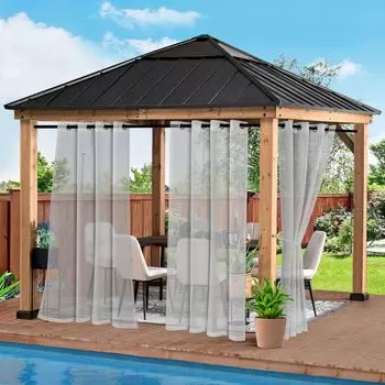 (132 см * 238 см, хаки) Упаковка из 2 уличных штор Ветрозащитные затемняющие теплоизоляционные 3D-тисненые водонепроницаемые шторы с люверсами сверху и снизу драпировка для патио Кабана Крыльцо Беседка Занавеска для уединения BTTO, серый