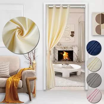 132X203см Плотные дверные шторы с петлями, теплоизолированные шторы, бежевые easy home, бежевый