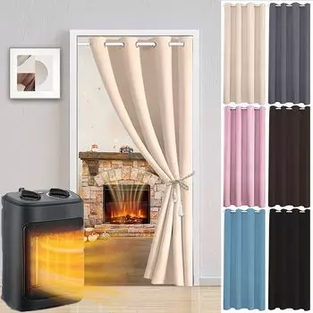 132x244 см Черная затемняющая тепловая дверная занавеска Простая дверная занавеска с петлями easy home, бежевый