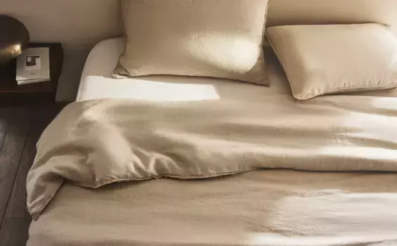 (160 гxм) пододеяльник из стираного льна Zara Home, светло-бежевый