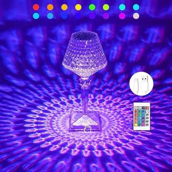 16 цветов RGB USB Diamond Настольная лампа Акриловый светильник для бара Спальня Прикроватные хрустальные светодиодные настольные лампы Ночные светильники, с пультом дистанционного управления LAMON