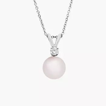 16-дюймовая подвеска Premier Akoya с культивированным жемчугом и бриллиантами из 18-каратного белого золота (8,0-8,5 мм) Blue Nile