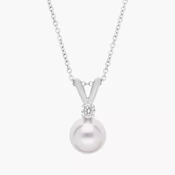 18-дюймовая подвеска Premier Akoya с культивированным жемчугом и бриллиантами из 18-каратного белого золота (7,0-7,5 мм) Blue Nile