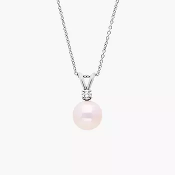 18-дюймовая подвеска Premier Akoya с культивированным жемчугом и бриллиантами из 18-каратного белого золота (8,0-8,5 мм) Blue Nile