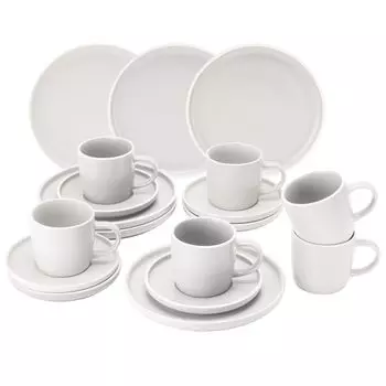 18 штук Кофейный сервиз Lea на 6 персон, тарелка для торта, кофейная чашка, белая глиняная посуда Van Well