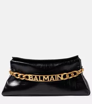 1945 PB клатч из тиснёной кожи Balmain, нуар