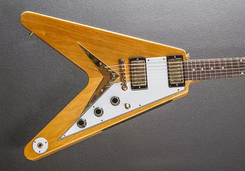 1958 Korina Flying V Reissue (белая накладка) - натуральный Gibson Korina Flying V Reissue (White Pickguard) -
