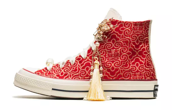 1970-е годы Холщовые кеды унисекс с высоким берцем, золотистые Converse, красный