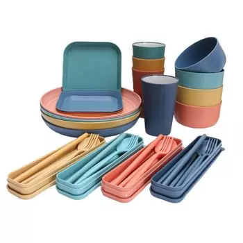 1 комплект дисков, противоударная скандинавская термостойкая обеденная соломенная чашка, чаша, вилка, ложка, палочки для еды, набор посуды для подарка, разные цвета Hameb, мультиколор