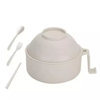 1 комплект миски для лапши, можно мыть в посудомоечной машине в микроволновой печи, пластиковая миска для рамэна, набор с палочками для еды, вилка, ложка, общежитие, бежевый цвет Hameb