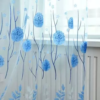 1 лист оконной марли, прозрачный прочный полиэстер, элегантный оконный тюль с цветочным принтом, украшение для дома, светло-желтый, размеры: S Stuttg, темно-синий