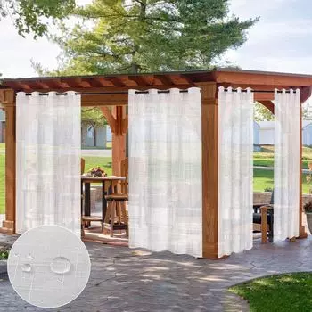 1 шт., прозрачные белые шторы с люверсами, шторы для улицы, сада, балкона, водонепроницаемые шторы с петельками, вуаль, 132x244 см lapamax