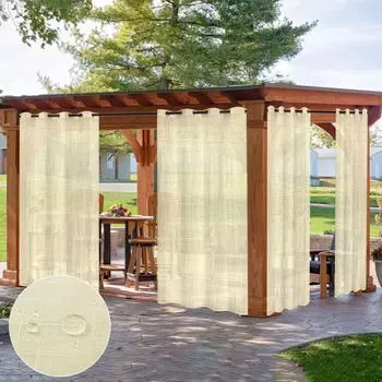 1 шт., прозрачные бежевые шторы с люверсами, шторы для открытого сада, балкона, водонепроницаемые шторы с люверсами, вуаль, 132x244 см lapamax