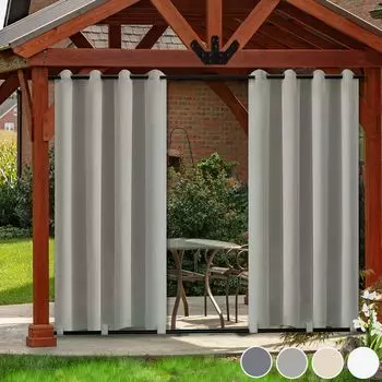 1 шт. серая уличная штора с люверсами сверху и снизу, атмосферостойкая, водонепроницаемая, плотная штора, уличные шторы, непрозрачные шторы для террасы, сада, патио, 132 x 243 см easy home, серый