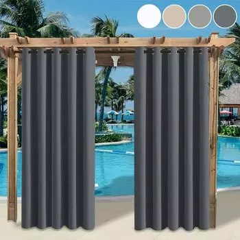 1 шт. уличная штора, устойчивая к атмосферным воздействиям, с люверсами, непрозрачная плотная штора, уличный сад, водонепроницаемая термозавеса, 132x274см, цвет: бежевый easy home, темно-серый