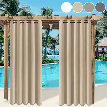 1 шт. уличная штора, устойчивая к атмосферным воздействиям, с люверсами, непрозрачная плотная штора, уличный сад, водонепроницаемая термозавеса, 132x243см, цвет: серый easy home, бежевый