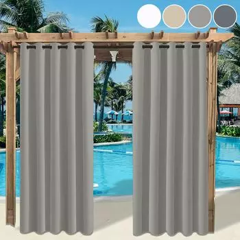 1 шт. уличная штора, устойчивая к атмосферным воздействиям, с люверсами, непрозрачная плотная штора, уличный сад, водонепроницаемая термозавеса, 132x243см, цвет: бежевый easy home, серый