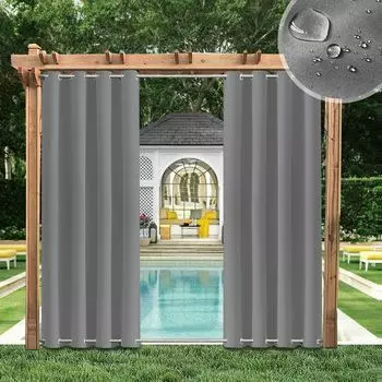 1 шт. ветрозащитные уличные шторы с люверсами вверху (ВД: 4 см) + внизу (ВД: 4 см), водонепроницаемые, непрозрачные, защита от солнца, защита от УФ-излучения, занавеска для беседки, патио, веранды, беседки, 213 x 254 см, бежевого цвета. Topchanc...