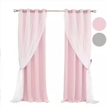 1 шт., вуаль с люверсами для детской комнаты, двухслойная, непрозрачная, затемняющая штора с люверсами, штора с люверсами для спальни девочек, 132 x 243 см, серая easy home, розовый