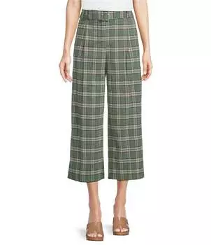 1. Укороченные брюки с поясом и клетчатым принтом STATE. 1. STATE, зеленый